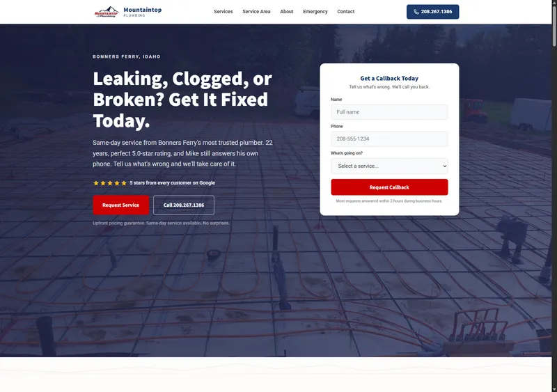 Mountaintop Plumbing website
